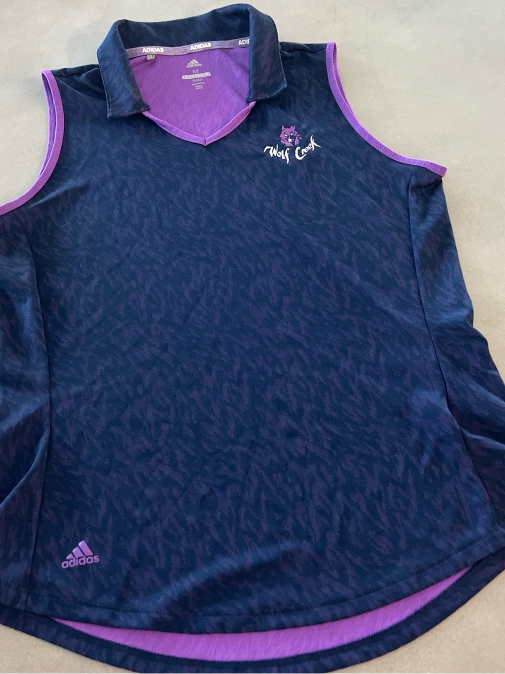 adidas Navy and Purple Sleeveless Wolf Creek Polo